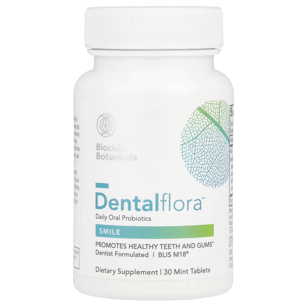 Biocidin Botanicals, Dentalflora™, ежедневные пробиотики для полости рта, 30 мятных таблеток