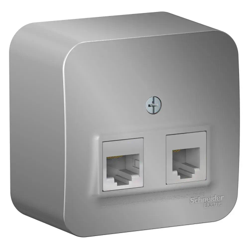 BLANCA О/У РОЗЕТКА двойная: комп.RJ45, кат.5E + телеф. RJ11, ИЗОЛ.ПЛ., АЛЮМИНИЙ