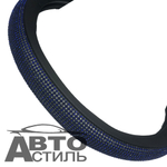 Оплетка на руль круглая Coolpart DIAMOND 50  (37*38) к/з черный/синий СТРАЗЫ A268BL-BLY