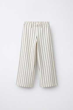 ZARA БРЮКИ WIDE LEG В ПОЛОСКУ ИЗ ТРИКОТАЖА ПУНТО РОМА, ЭКРЮ