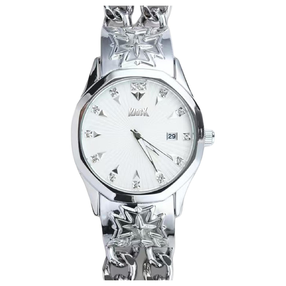 KIOSK Silver Luxury American Fossil Quartz Movement Stainless Steel Watchband Watch Unisex White Dial