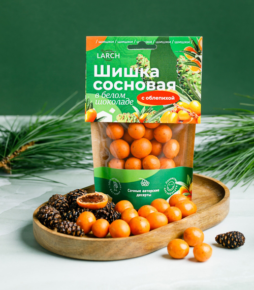 Шишка сосновая в белом шоколаде с Облепихой / дой пак / 60 г / LARCH