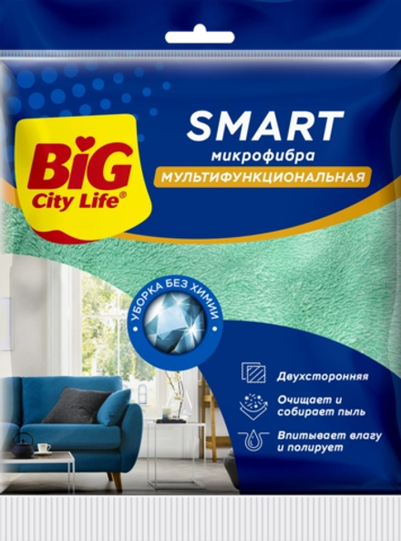 BIG City Салфетка из микрофибры SMART мятная 1шт., блок 30шт.