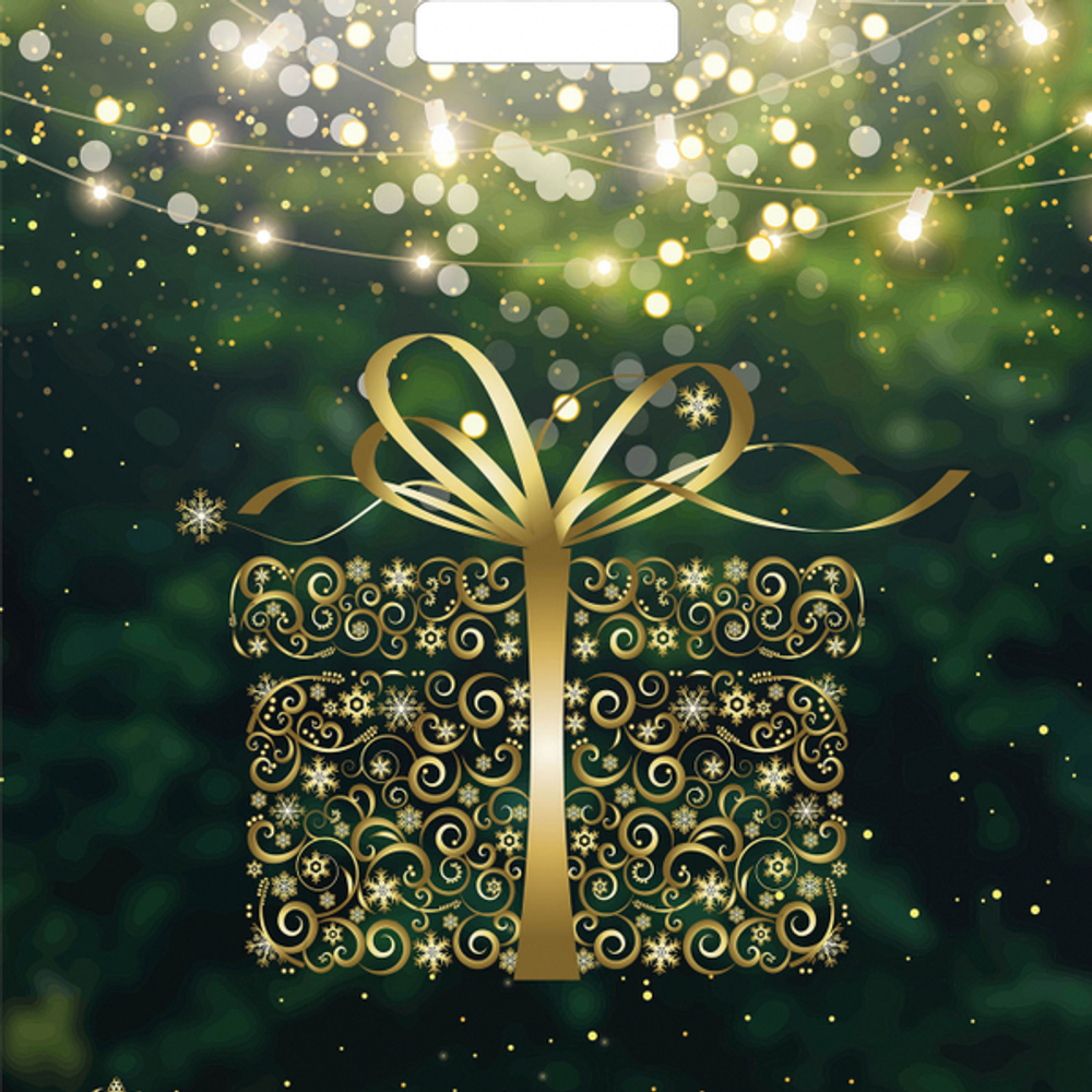 Пакет с вырубной ручкой НГ ГЛЯНЕЦ 38*45см 60мк Золотой подарок (50шт/уп)