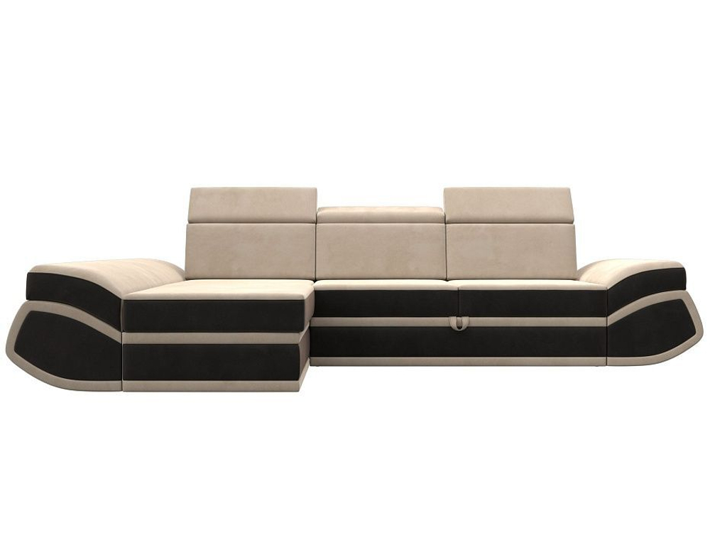 Диван угловой Лига-032 левый угол, Бежевый\Коричневый, Велюр, 121643L
