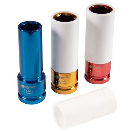Цена на AFFIX (AF00643C) Набор ударных глубоких шестигранных головок 1/2", 17, 19, 21 мм, пластиковое покрытие, кейс,