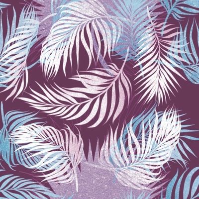 Голубые и сиреневые пальмовые листья на фиолетовом