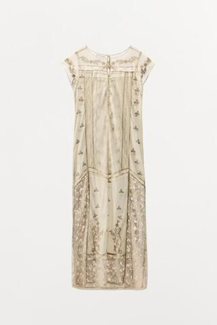 ZARA ПЛАТЬЕ С ВЫШИВКОЙ И ПАЙЕТКАМИ LIMITED EDITION, ЖЕЛТОВАТО-БЕЛЫЙ