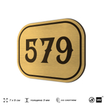Номерок на дверь квартиры 579, для кабинета, офиса, шильдик 9 х 7 см, золотистый, Айдентика Технолоджи