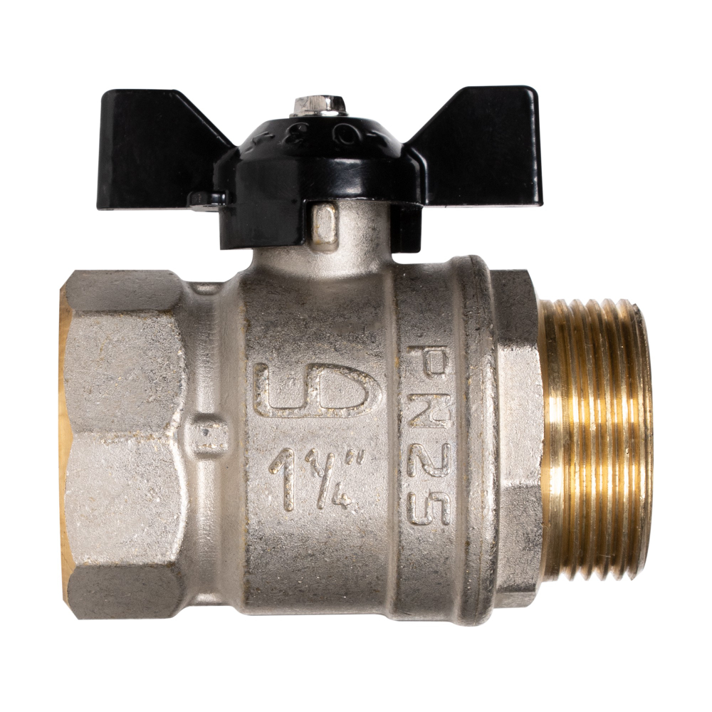 Кран шаровой латунный LD Pride 47.32.B-Н.Б Ду 32 Ру 25 вн-нр, (бабочка)