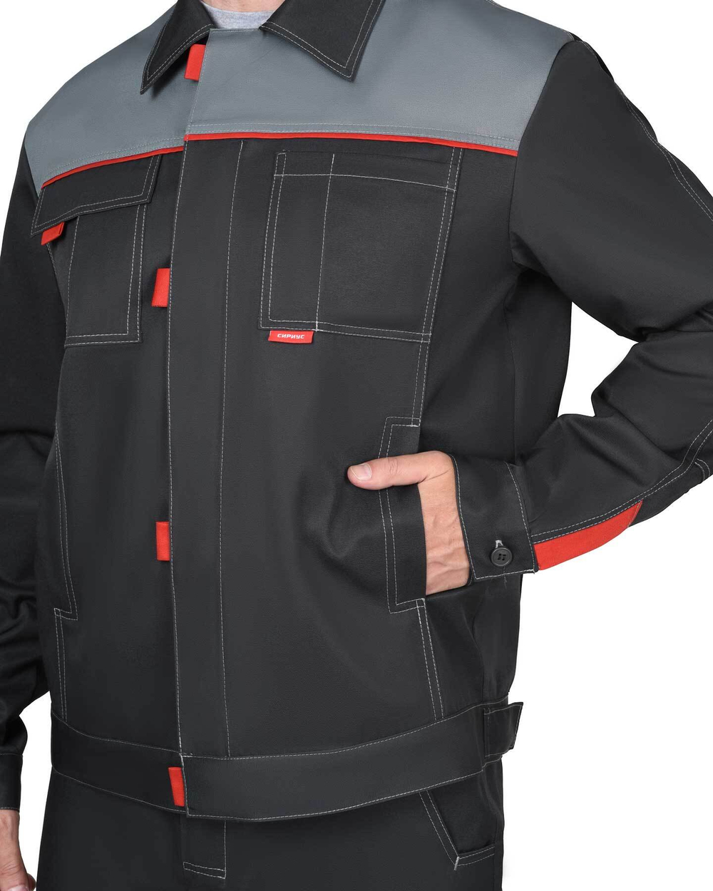 Куртка "ФАВОРИТ-РОСС" темно-серая со светло-серым и красным (Родники Галактика 215)