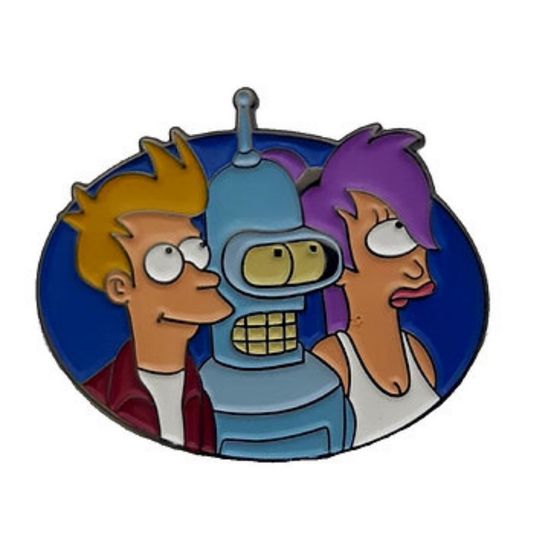 Значок металлический Футурама "Фрай, Бендер и Лила". р-р 3,2x3,8см
