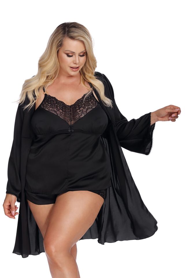 Кружевной черный пеньюар Laura robe