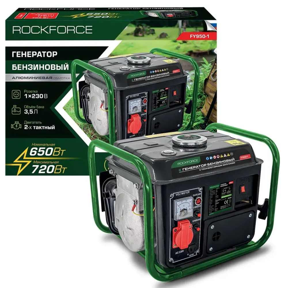 Генератор бензиновый с транзисторным запуском 3,5л, 650Вт, 2л.с. RockFORCE RF-FY950-1