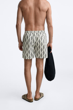 ZARA ДЛИННЫЕ ПЛАВКИ С ГЕОМЕТРИЧЕСКИМ ПРИНТОМ, ЧЕРНЫЙ