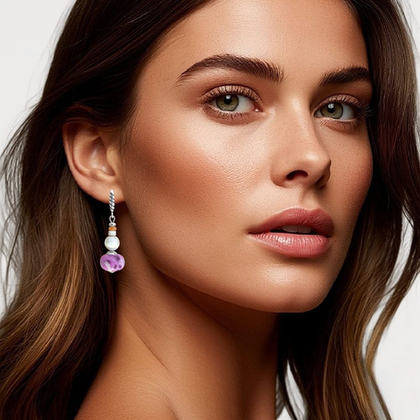 Бусы и серьги лиловые с белым (н-0307)