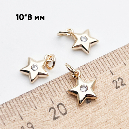 Подвеска Звезда, цвет золото, фианит, размер 10,5*8,5 мм, цена за 1 шт