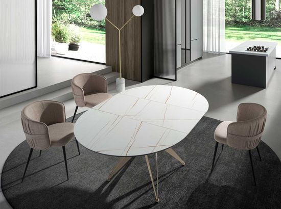 Круглый раздвижной обеденный стол 1119/MC22018DT из мраморной керамики и стали Испания 