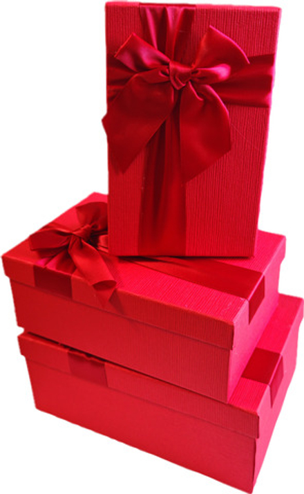 Набор подарочных коробок 3в1 с бантом, красный 19*12*6.5, 21*14*8, 23*16*9.8см