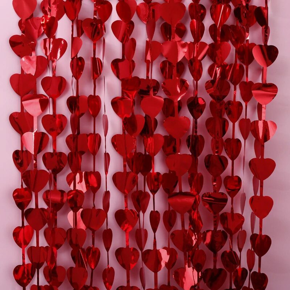 Занавес фольг красный Сердца 1х2м