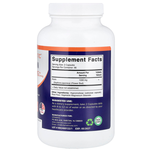 Vitamatic, рутин, 180 растительных капсул (500 мг в 1 капсуле)