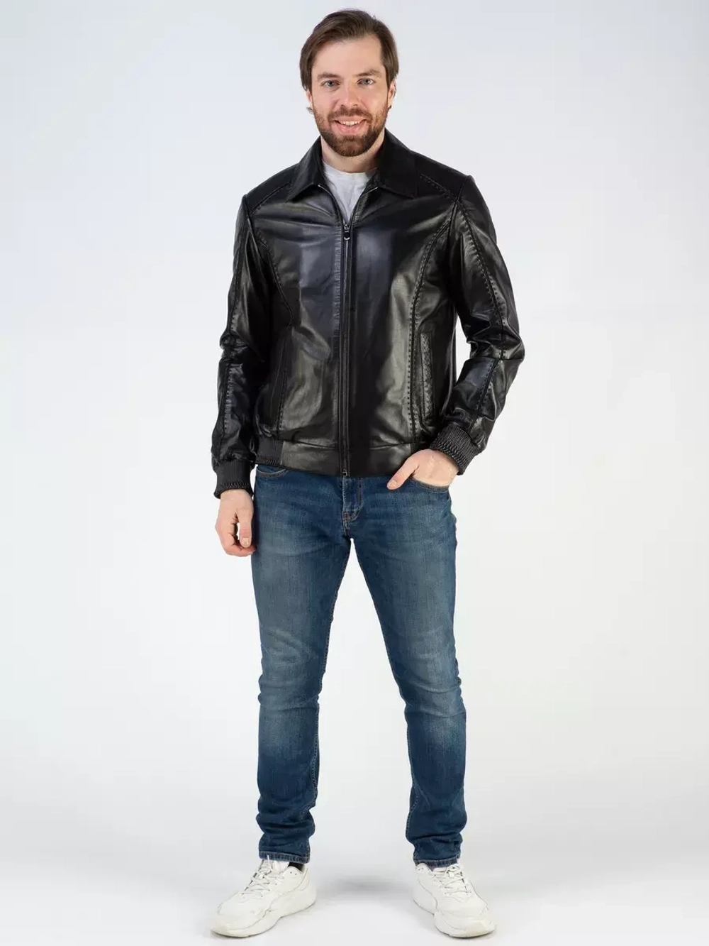 Кожаная куртка демисезонная бомбер