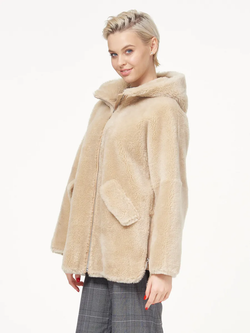 Шуба из шерсти чебурашка тедди, бежевая, SilverFox