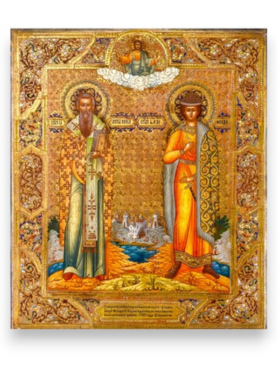 Иоанн Милостивый и Феодор Новгородский святые. Деревянная икона на левкасе