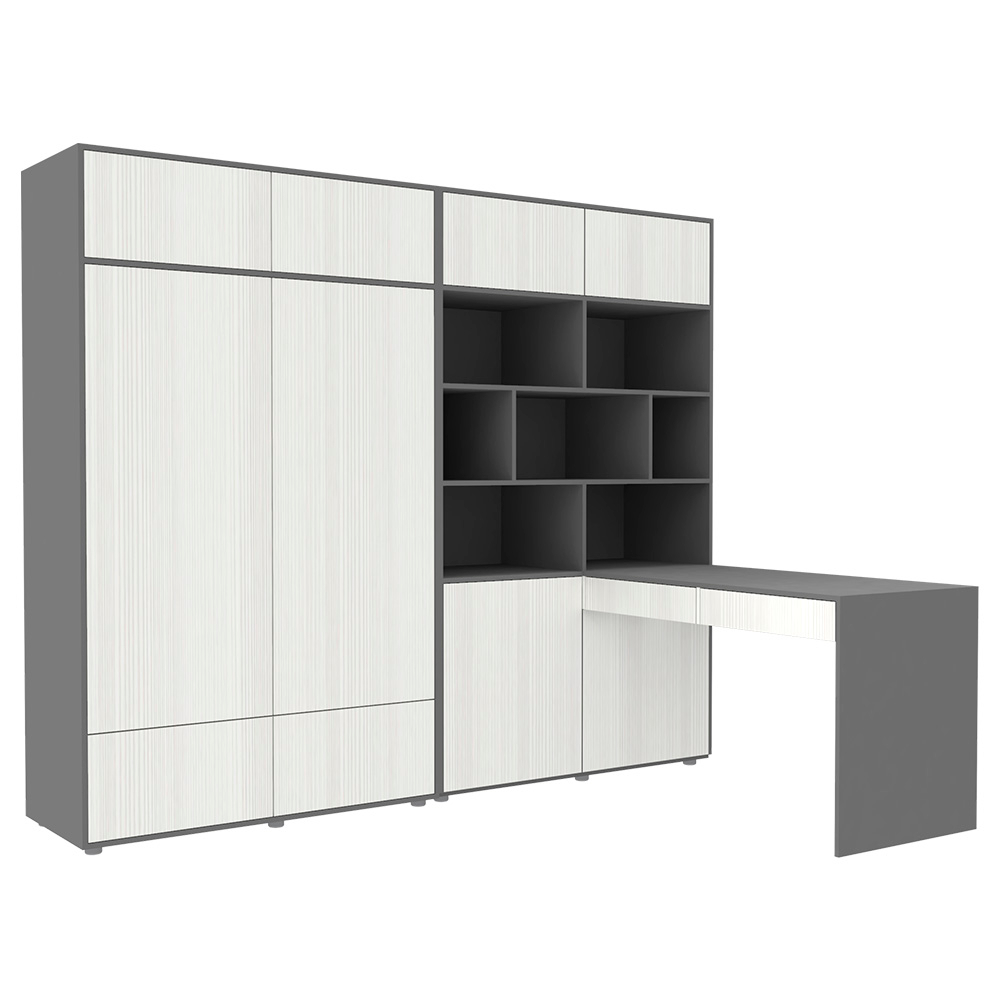 Стол письменный со стеллажом и шкафом КарИВи 2400 Темно-серый Белое Дерево