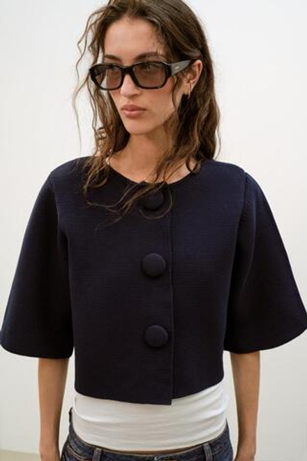 ZARA УКОРОЧЕННЫЙ ВЯЗАНЫЙ КАРДИГАН, МОРСКОЙ СИНИЙ