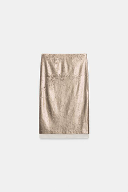 ZARA ЮБКА МИДИ С ПАЙЕТКАМИ — ZW COLLECTION, БЕЖЕВЫЙ
