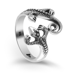 "Геккон" кольцо в серебряном покрытии из коллекции "Животные" от Jenavi