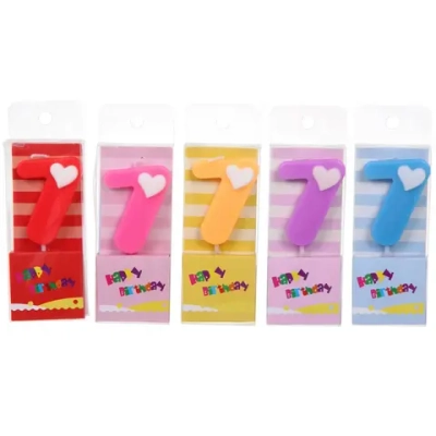 Свеча для торта Цифра Сердечко «7» 9 см, микс цветов