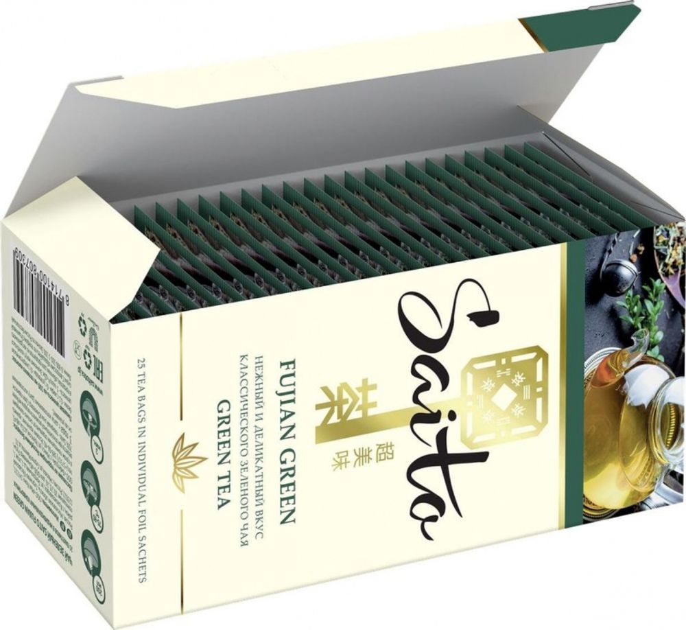 Чай зеленый Saito Fujian green в пакетиках, 25 шт