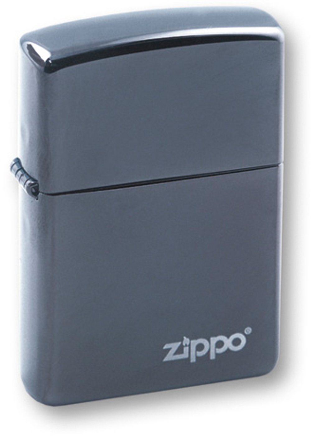 Легендарная классическая американская бензиновая широкая зажигалка ZIPPO Classic Black Ice® Chrome™ чёрная глянцевая из латуни и стали Логотип Zipoo ZP-150ZL