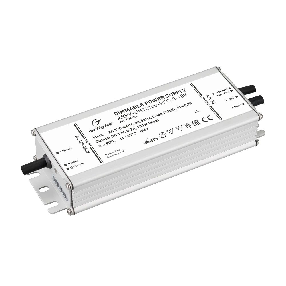 Блок питания ARPV-UH12100-PFC-0-10V (12V, 8.3A, 100W) (Arlight, IP67 Металл, 7 лет) 028454