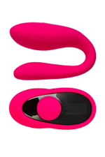 Розовый вибратор для пар Prawno с пультом ДУ (Цвет: розовый)