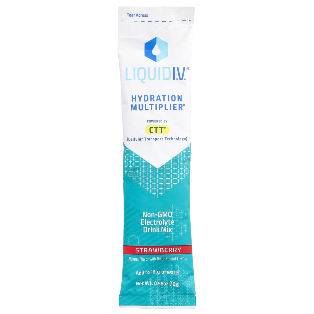 Liquid I.V., Hydration Multiplier®, смесь для приготовления электролитов, клубника, 10 пакетиков по 16 г (0,56 унции)