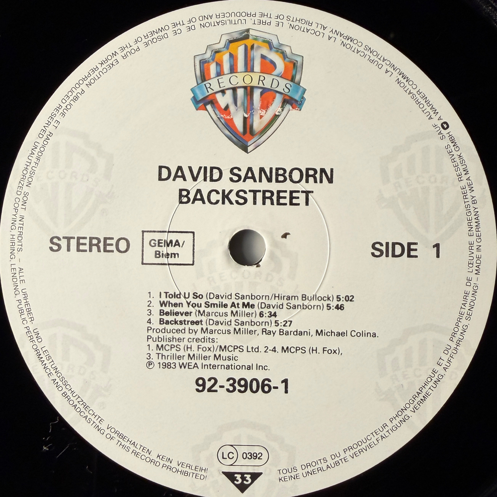 David Sanborn - Backstreet (Германия 1983г.)