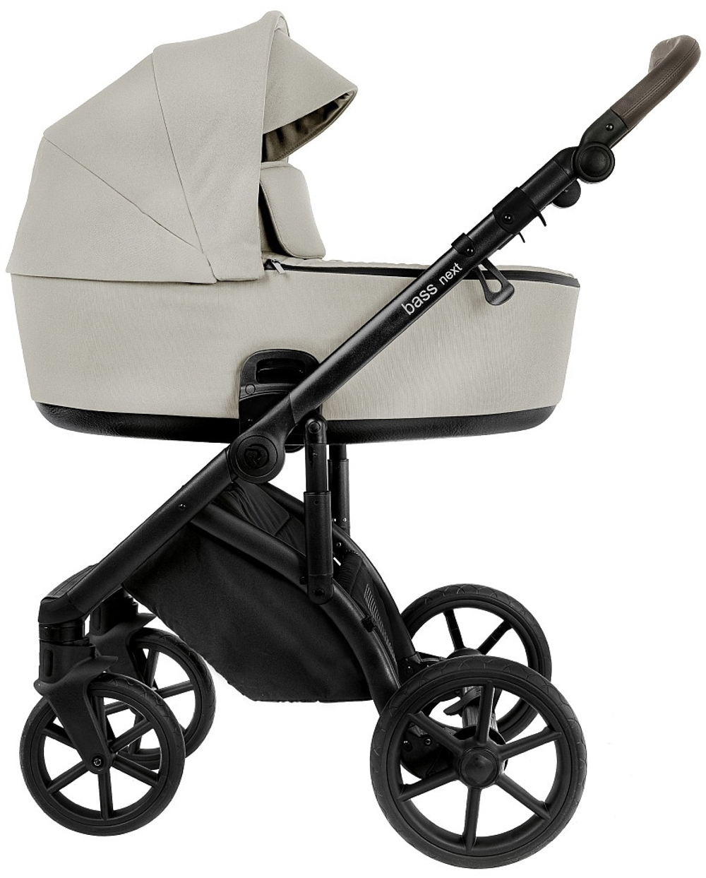 Детская коляска Roan Bass Next 2.0 3 в 1 с автокреслом Pituso Baesa Pro Black,Beige Canopy BSN/45/2 Marzipan/Black/руч.Cappuccino(2 места)