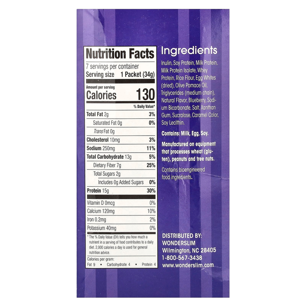 WonderSlim, Протеиновая кружка, голубика, 7 пакетиков по 34 г
