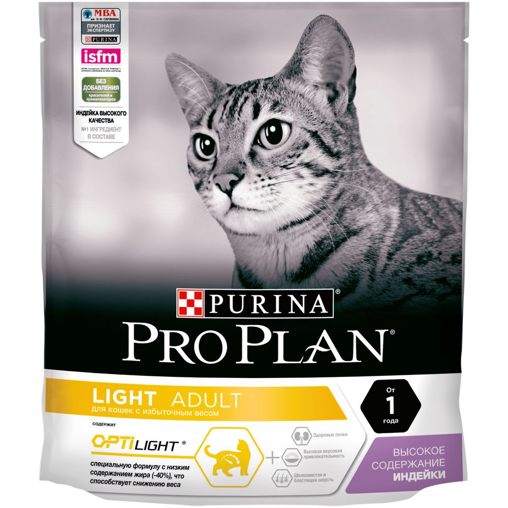 Сухой корм для кошек Pro Plan Light при избыточном весе с индейкой 400 г