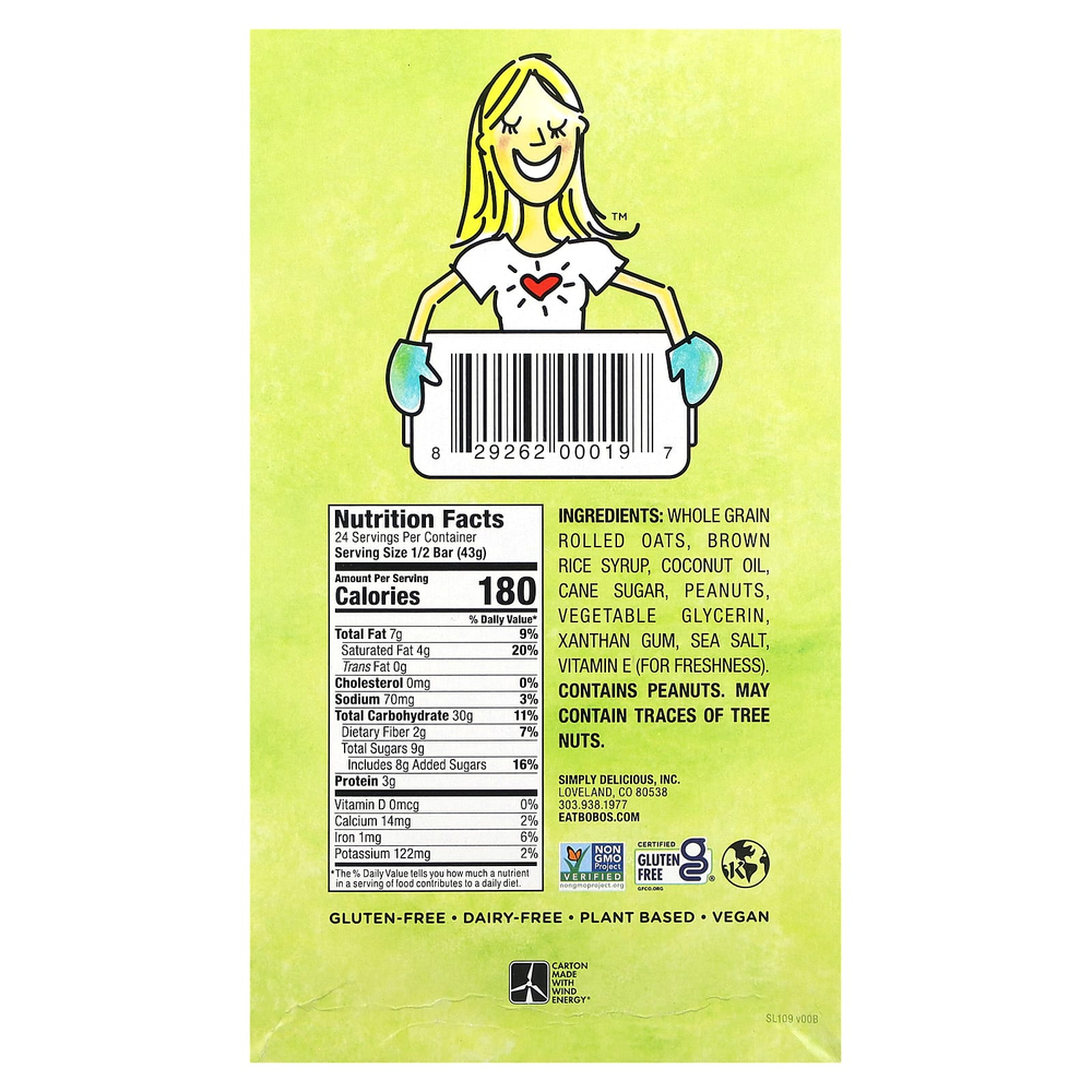 Bobo's Oat Bars, Овсяные батончики с арахисовой пастой, 12 батончиков, по 85 г (3 унции)