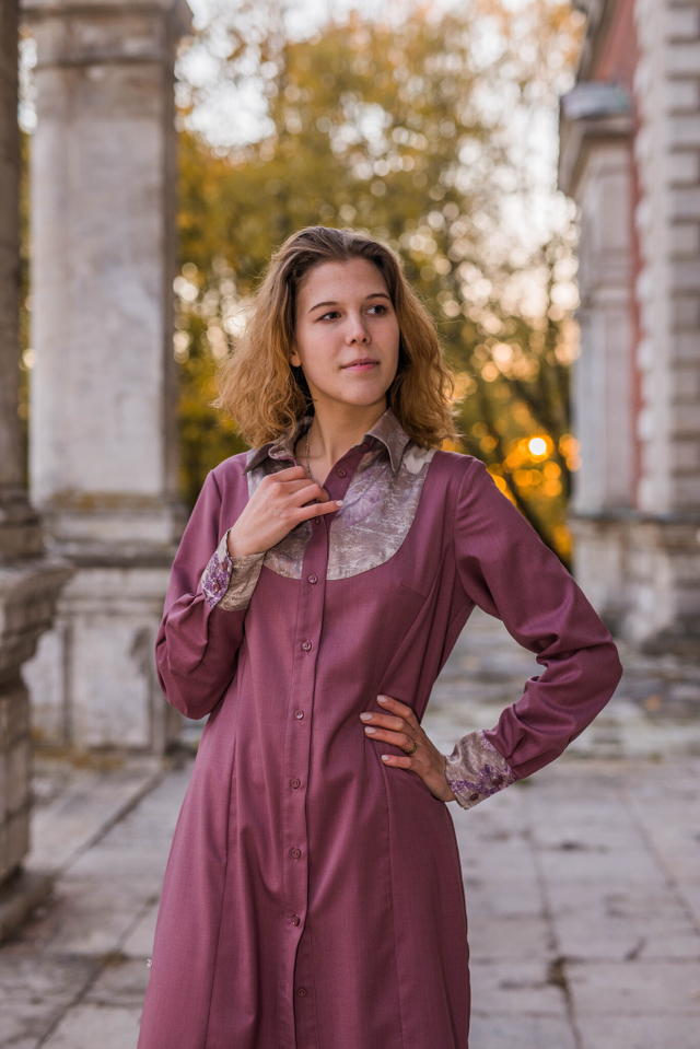 Платье - рубашка "Лондон" из шерсти премиального качества, вставка из шелка