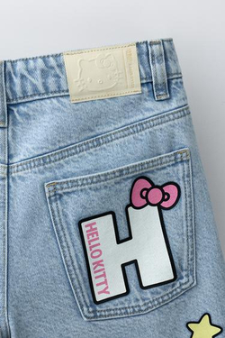 ZARA ДЖИНСОВЫЕ ШОРТЫ HELLO KITTY © SANRIO, ГОЛУБОЙ