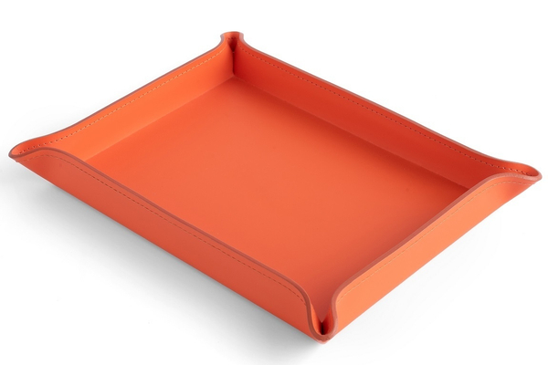 Лоток А4 фигурный кожаный оранжевый