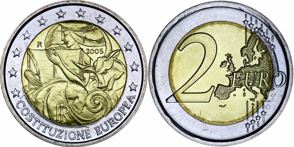 Италия 2 евро, 2005 1 год с момента подписания европейской Конституции aUNC