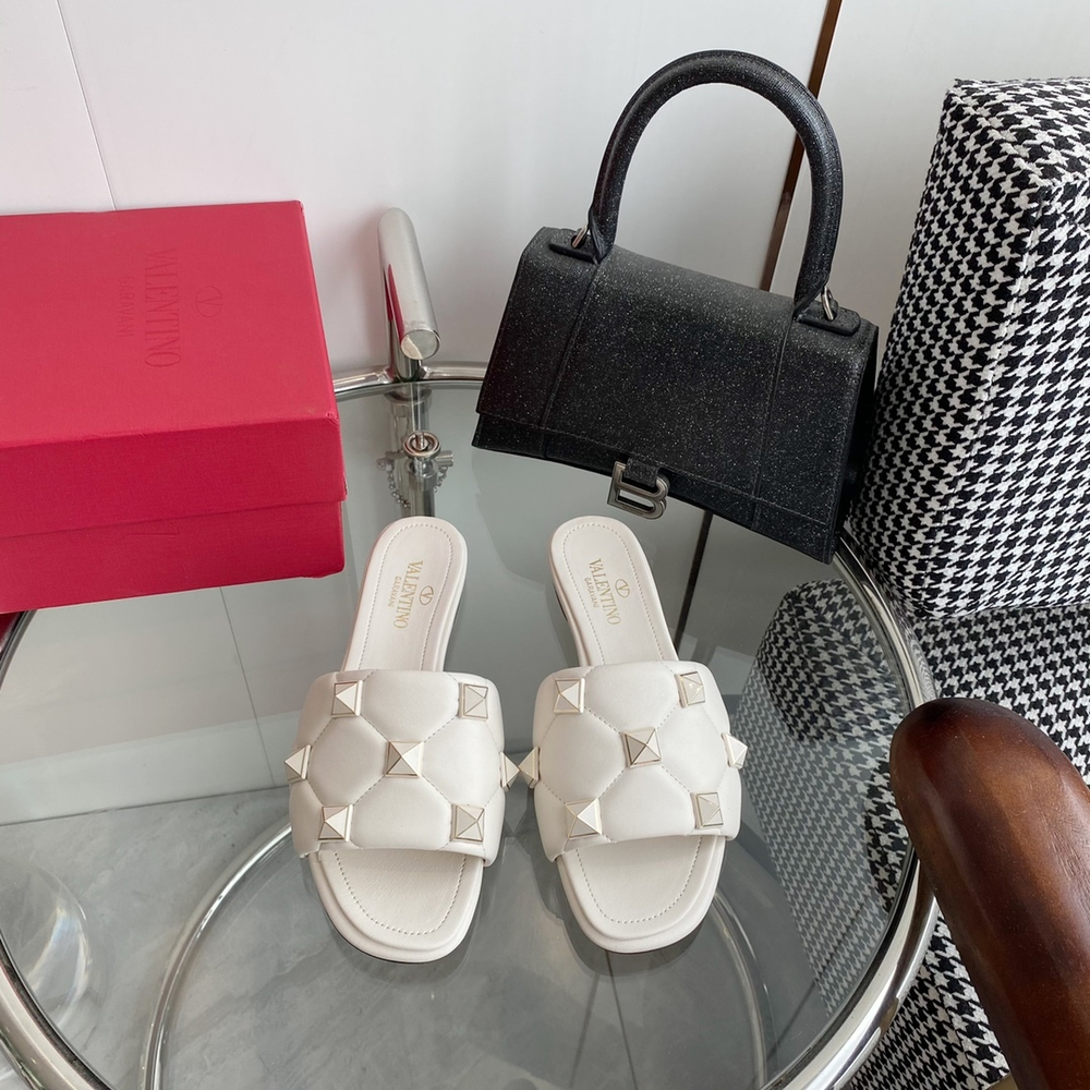Valentino Flat Roman Stud Slide Sandal