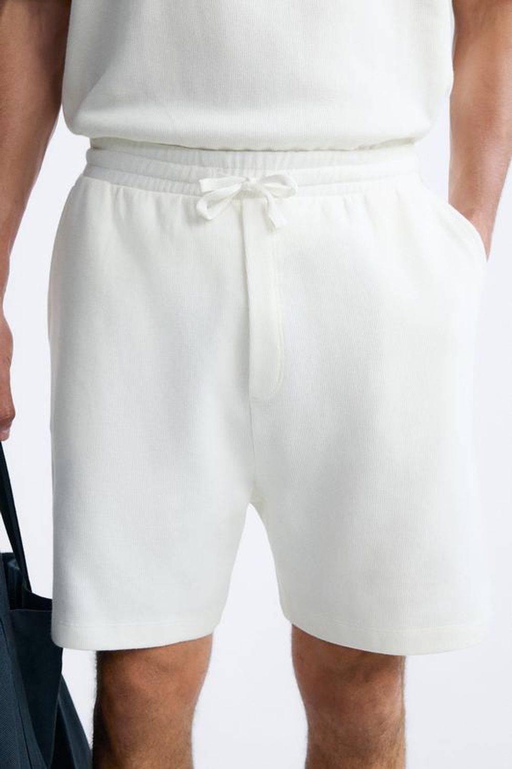 ZARA ШОРТЫ SOFT В РУБЧИК, ЖЕЛТОВАТО-БЕЛЫЙ