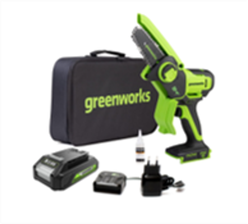 Цепная мини пила аккумуляторная Greenworks Арт. 2008207UA, 24V, 10см, c 1хАКБ 2Ач и ЗУ